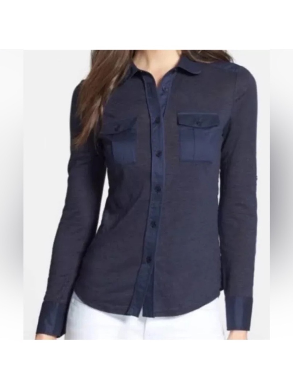 Tory Burch Navy Button-Down linen Shirt